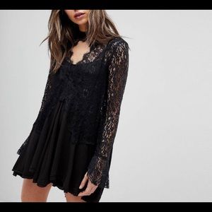 Free people black lace long-sleeve dress